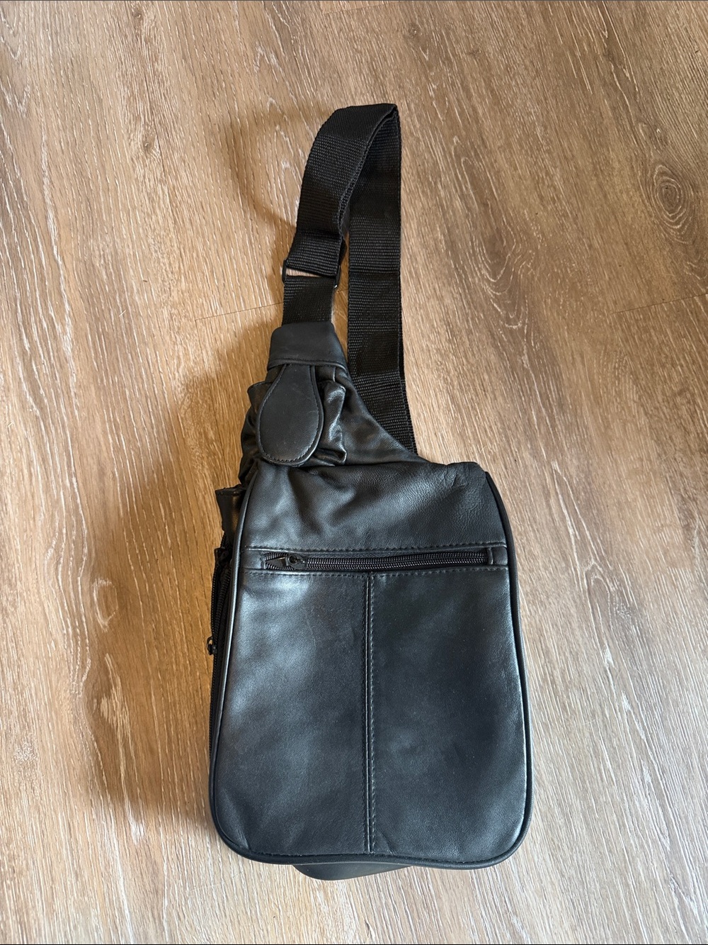 Classic Black Leather Crossbody Sling Bag